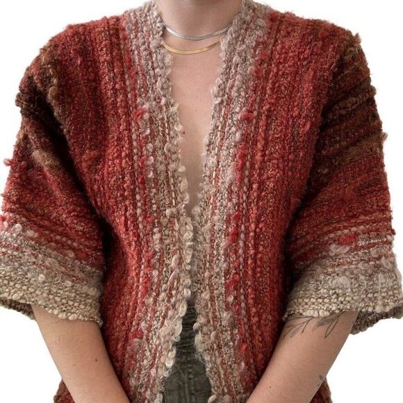 Vintage 1970s Hand Knit Sunset Desert Colored Chunky Wool Boho Cardigan Sz M - Picture 5 of 8